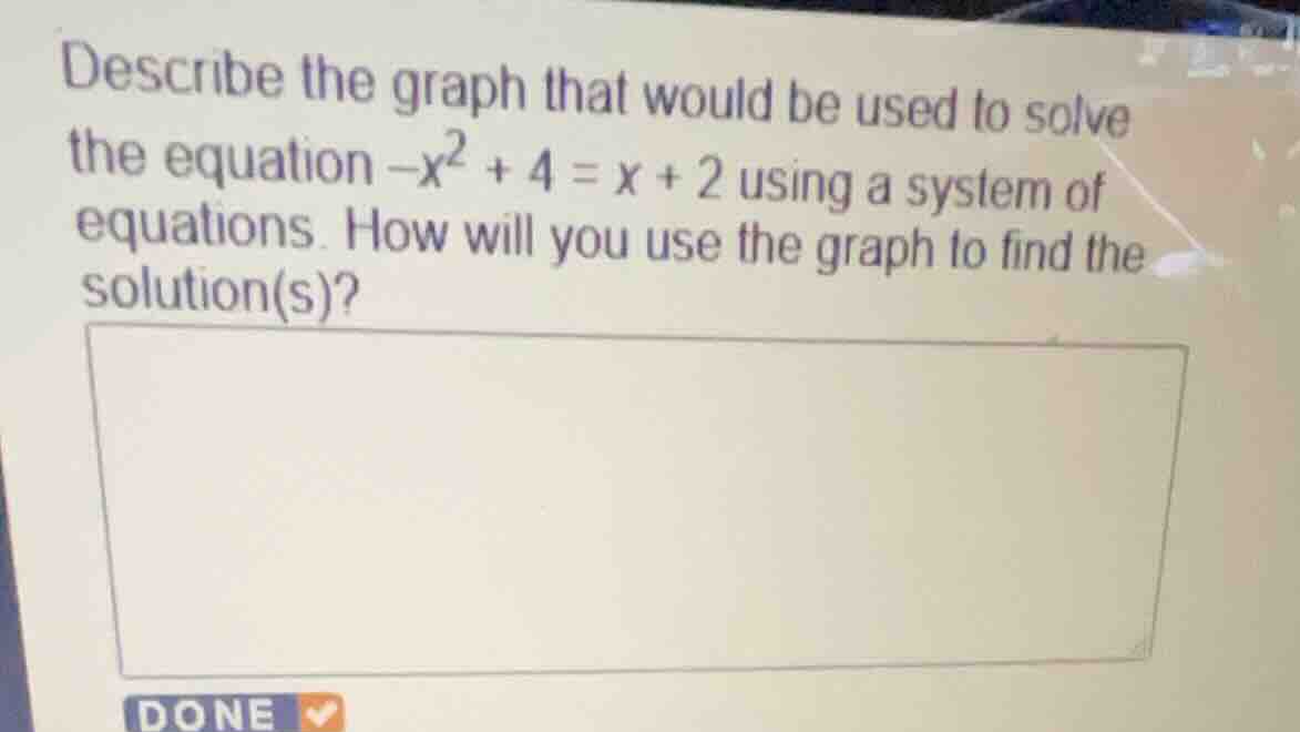describe the graph that would be used to solve the equation \\(-x^2 + 4…