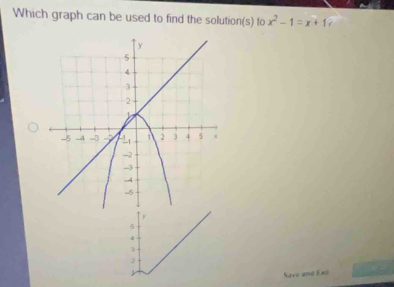 which graph can be used to find the solution(s) to \\(x^2 - 1 = x + 1\\…