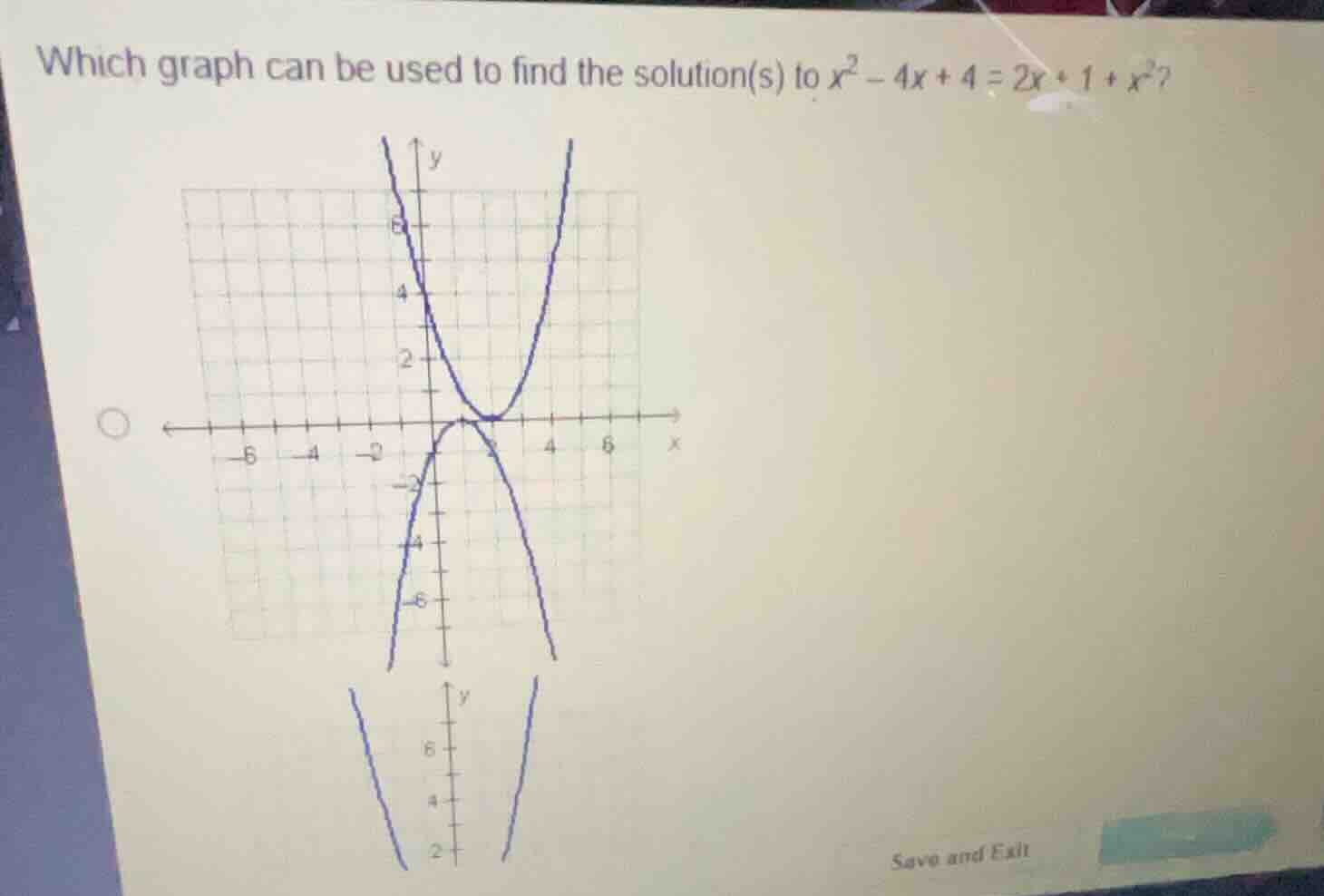 which graph can be used to find the solution(s) to \\(x^2 - 4x + 4 = 2x…