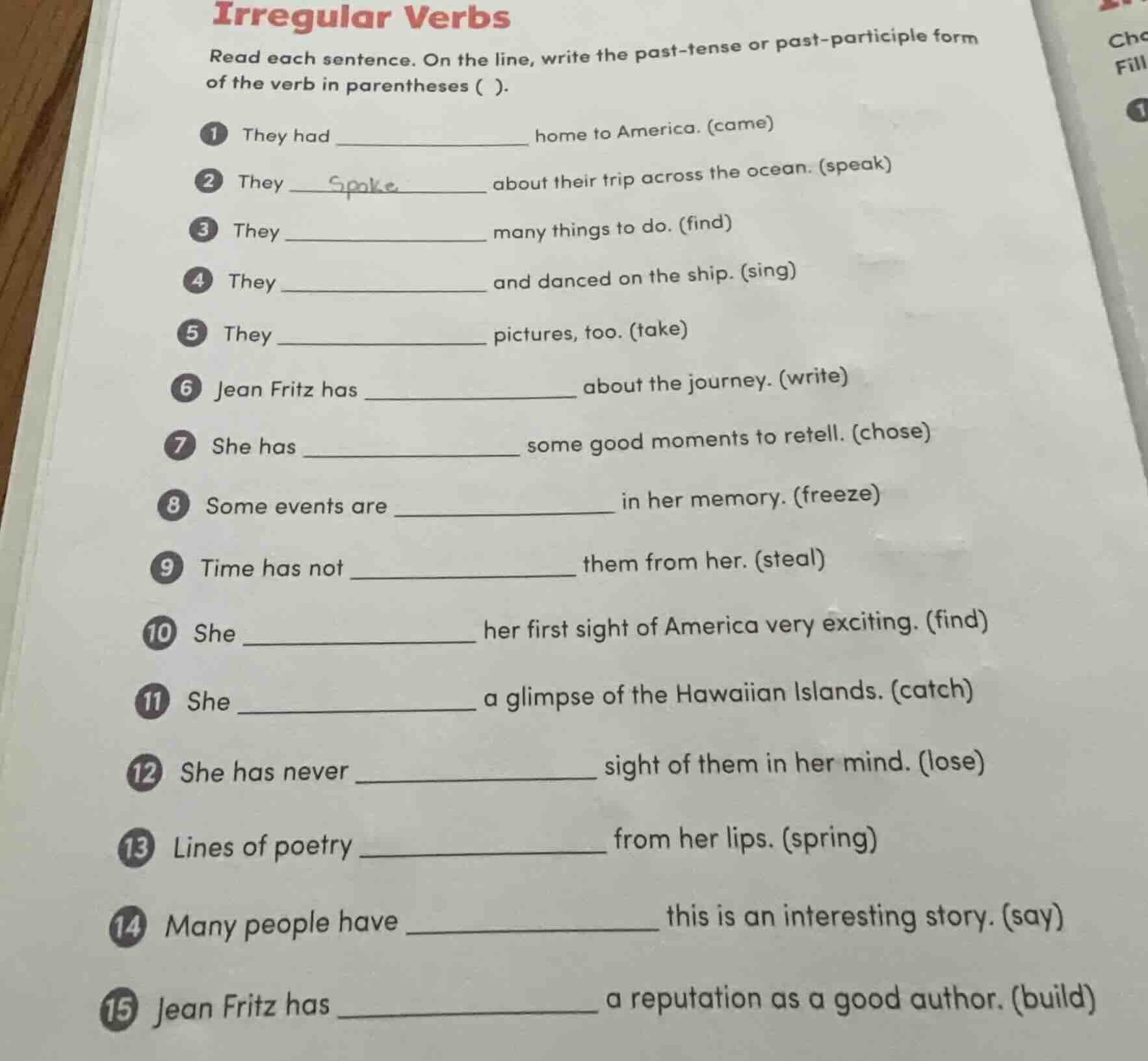 irregular verbs read each sentence. on the line, write the past-tense o…
