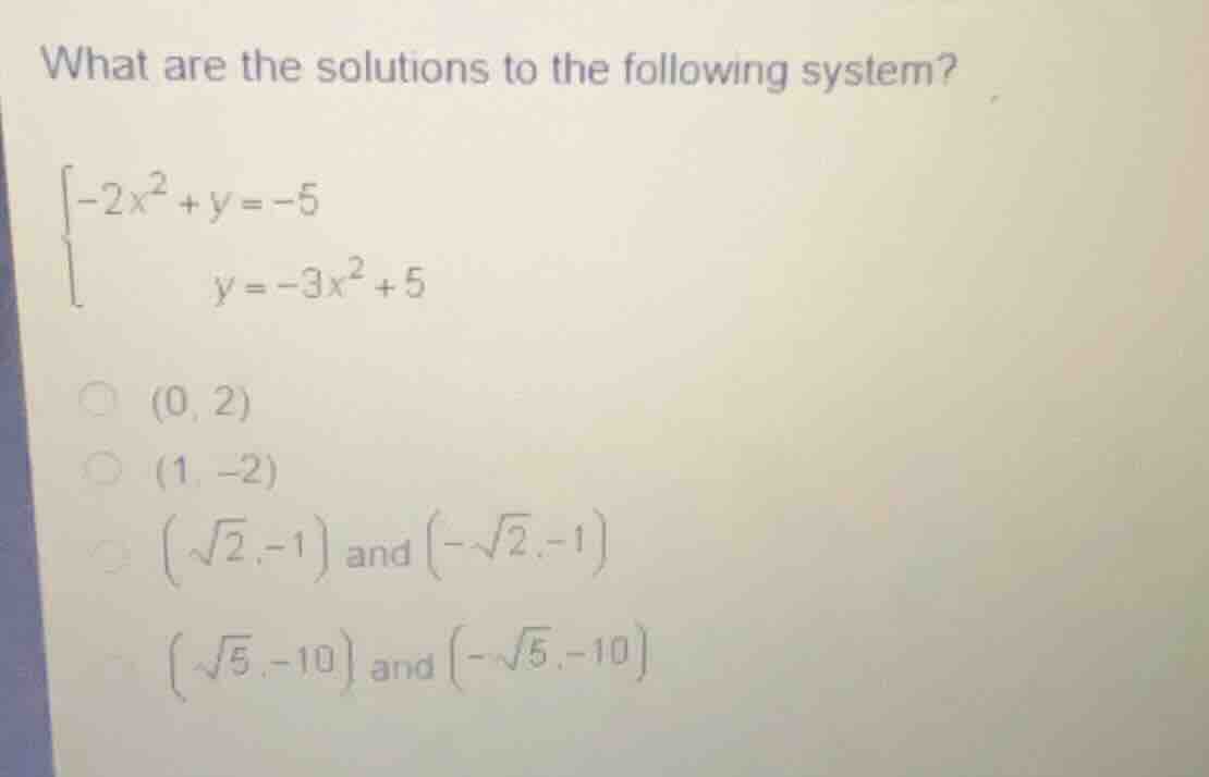 what are the solutions to the following system? \\(\\begin{cases} -2x^2…