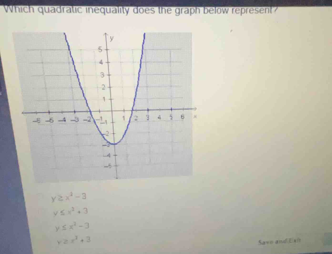 which quadratic inequality does the graph below represent? \\(y \\ge x^…