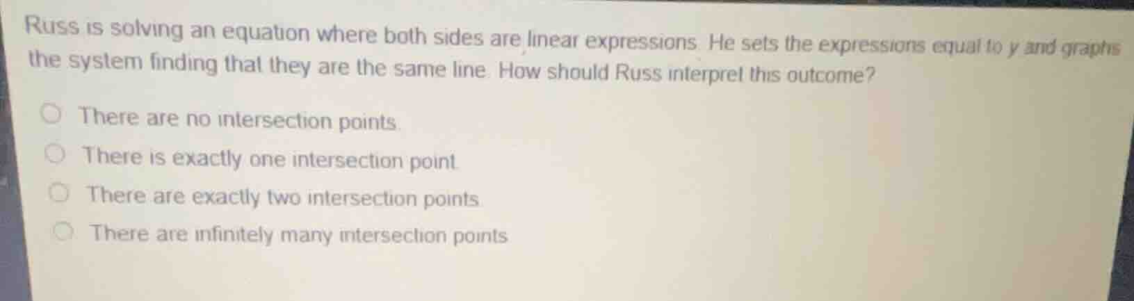 russ is solving an equation where both sides are linear expressions. he…