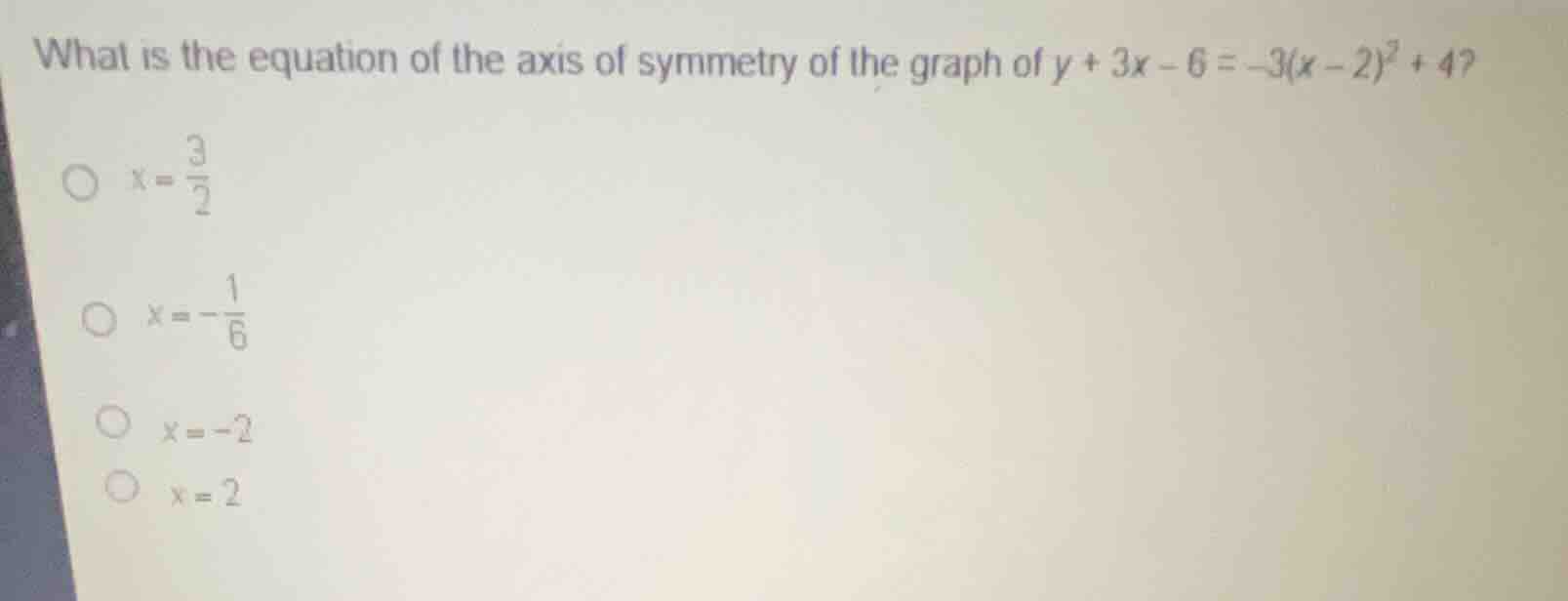 what is the equation of the axis of symmetry of the graph of \\(y + 3x …