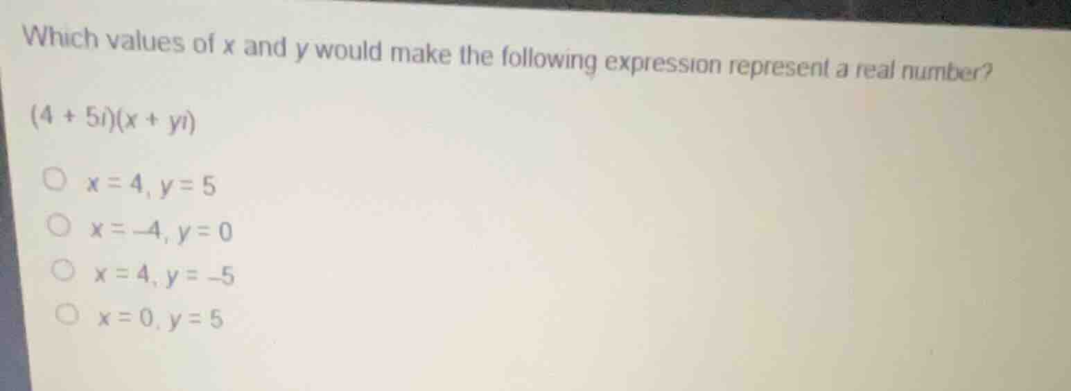 which values of \\(x\\) and \\(y\\) would make the following expression…