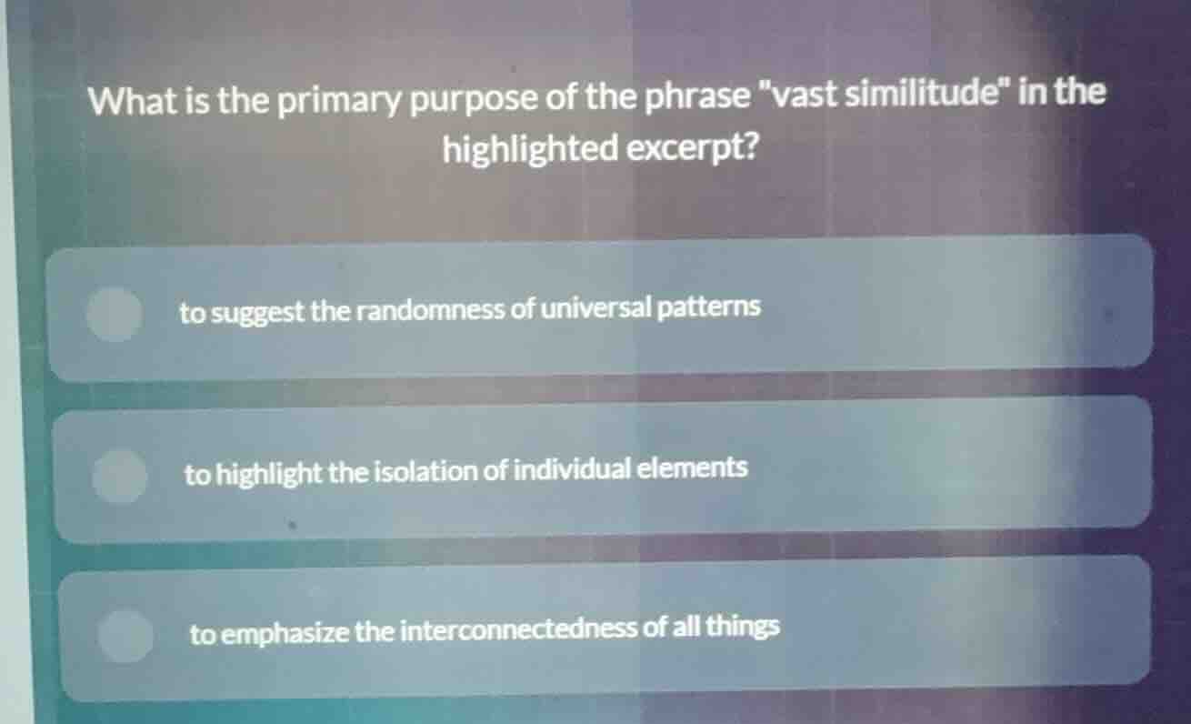 what is the primary purpose of the phrase \vast similitude\ in the high…