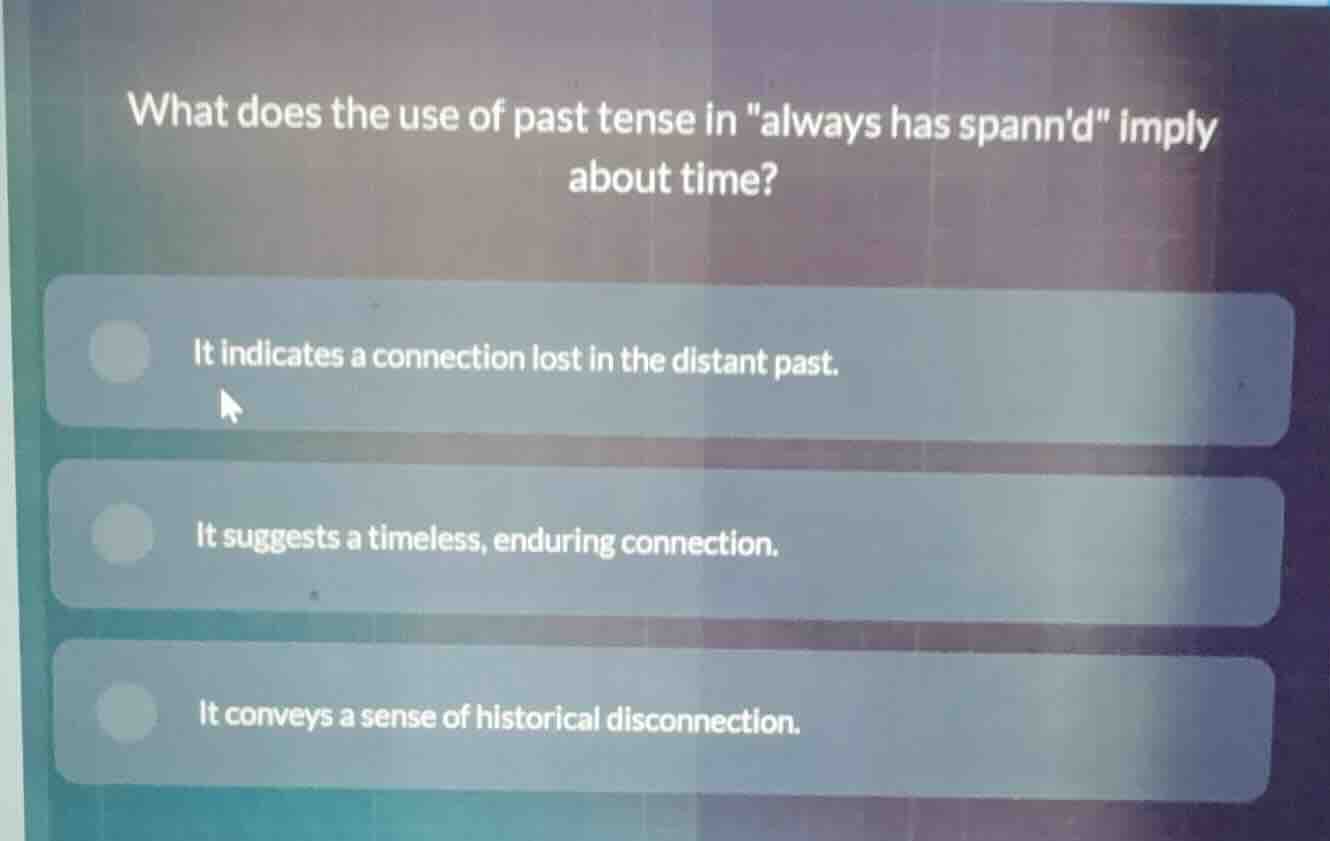 what does the use of past tense in \always has spannd\ imply about time…