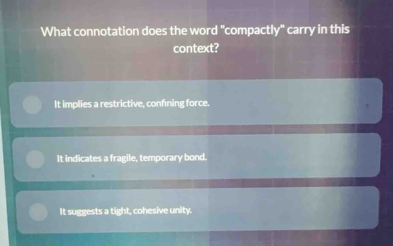 what connotation does the word \compactly\ carry in this context? it im…
