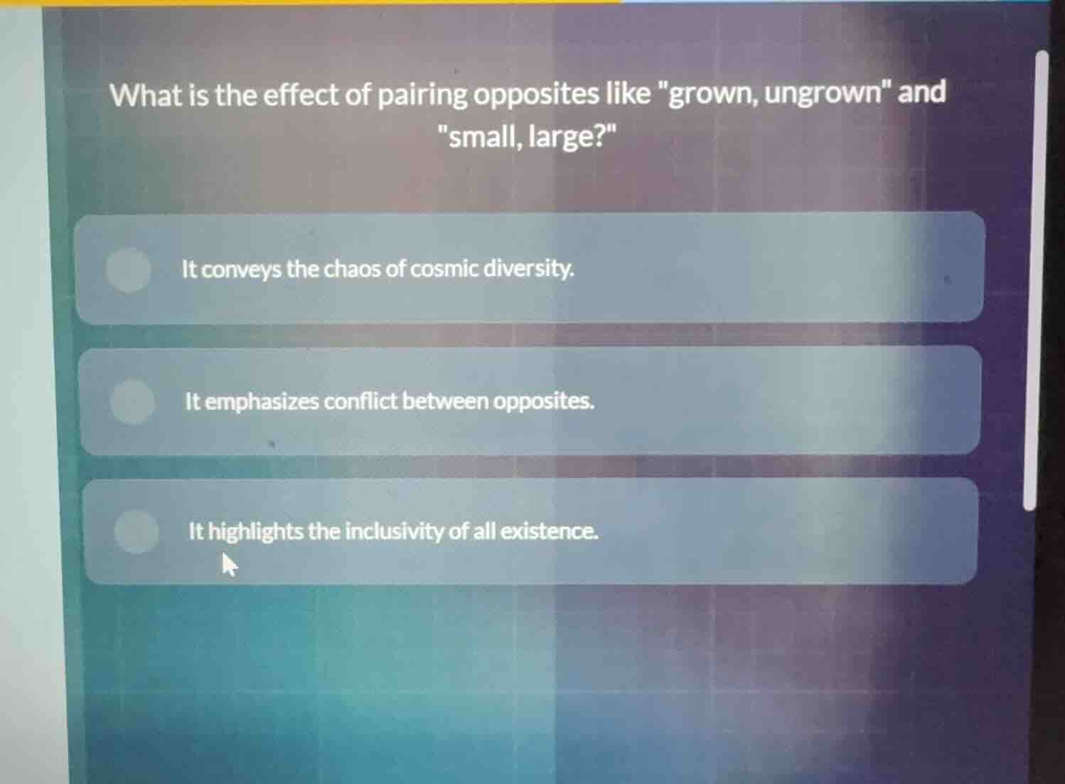 what is the effect of pairing opposites like \grown, ungrown\ and \smal…