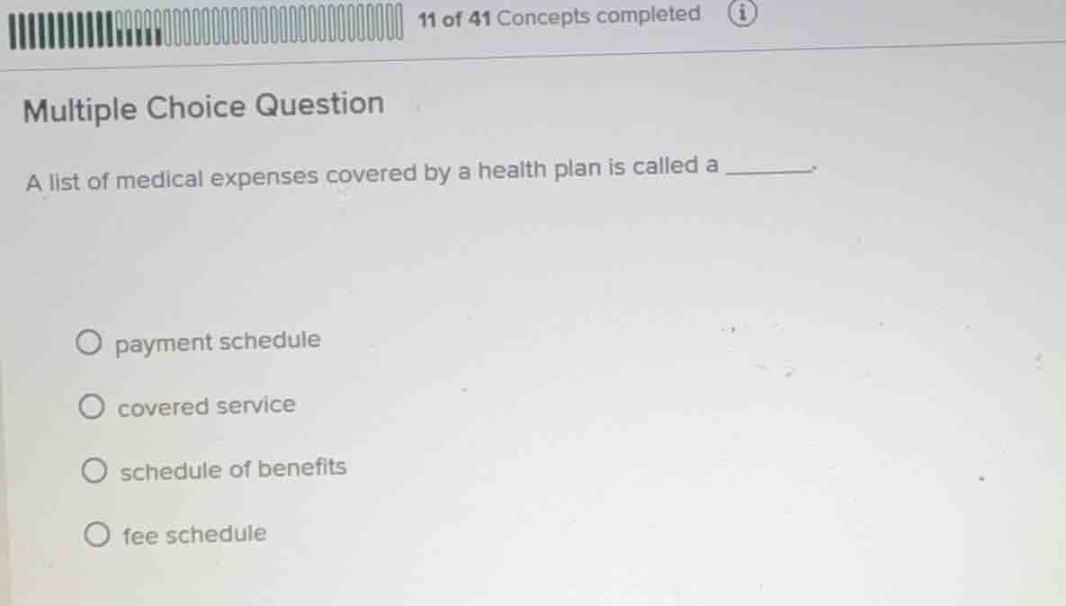 multiple choice question a list of medical expenses covered by a health…