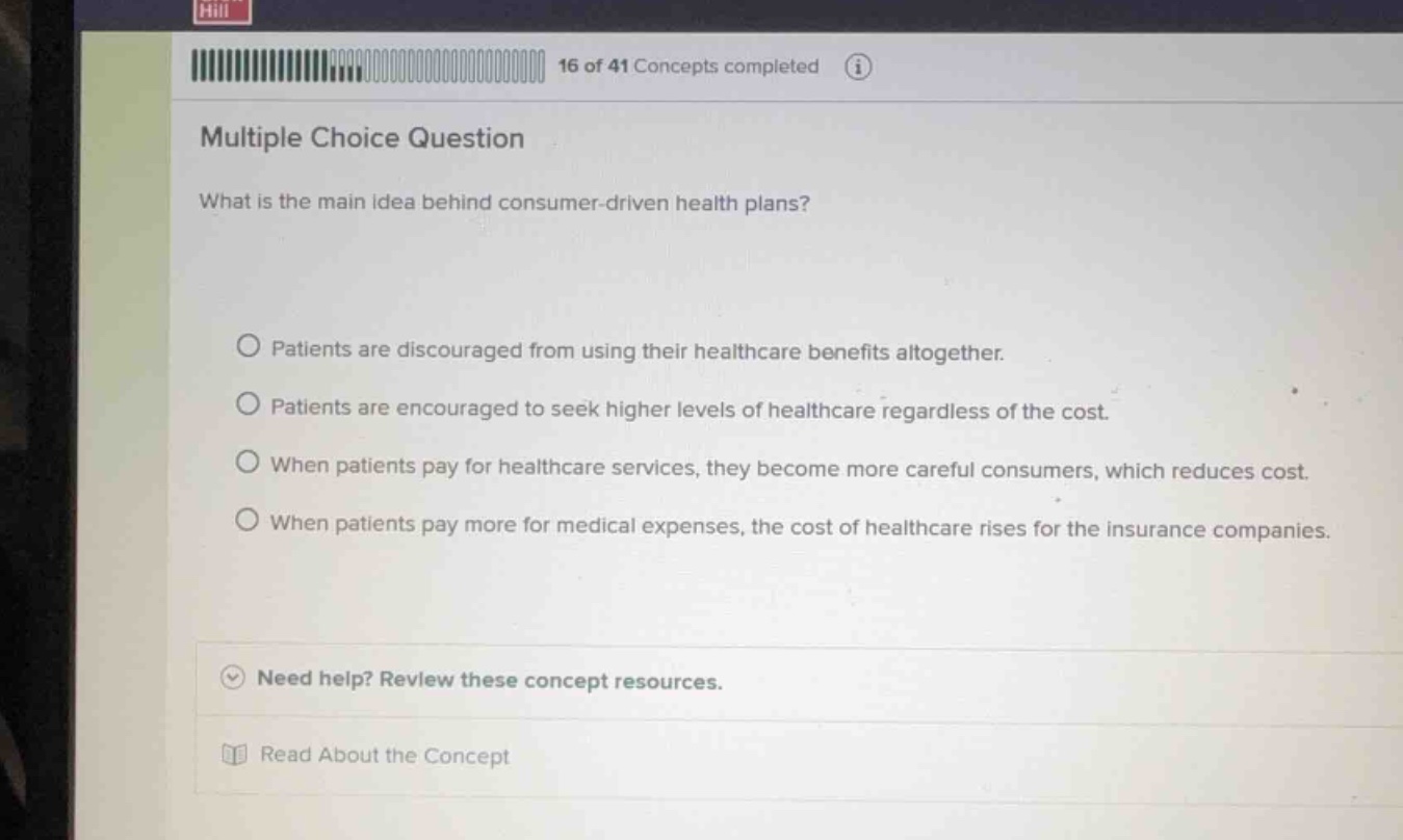 multiple choice question what is the main idea behind consumer-driven h…