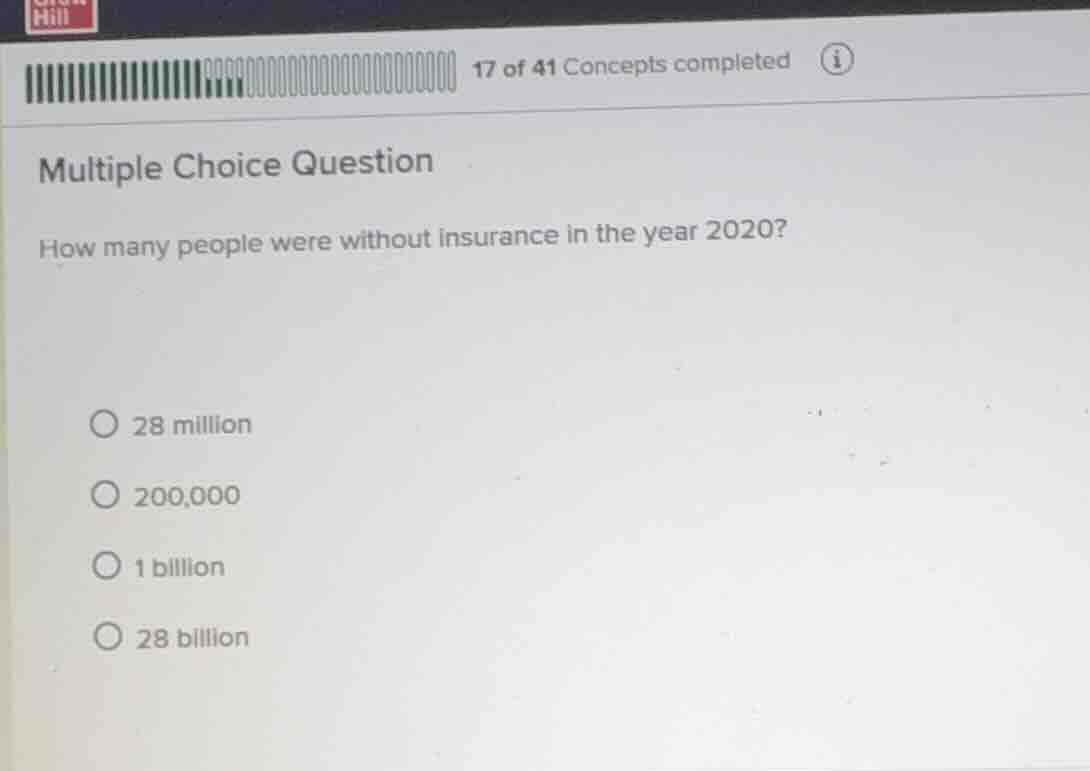 multiple choice question how many people were without insurance in the …