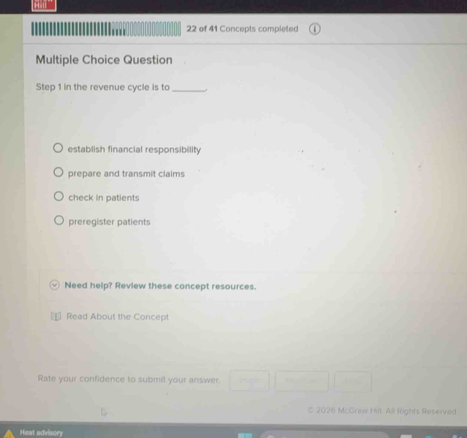 multiple choice question step 1 in the revenue cycle is to ______. - es…