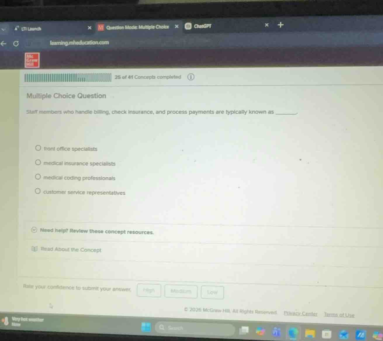 multiple choice question staff members who handle billing, check insura…