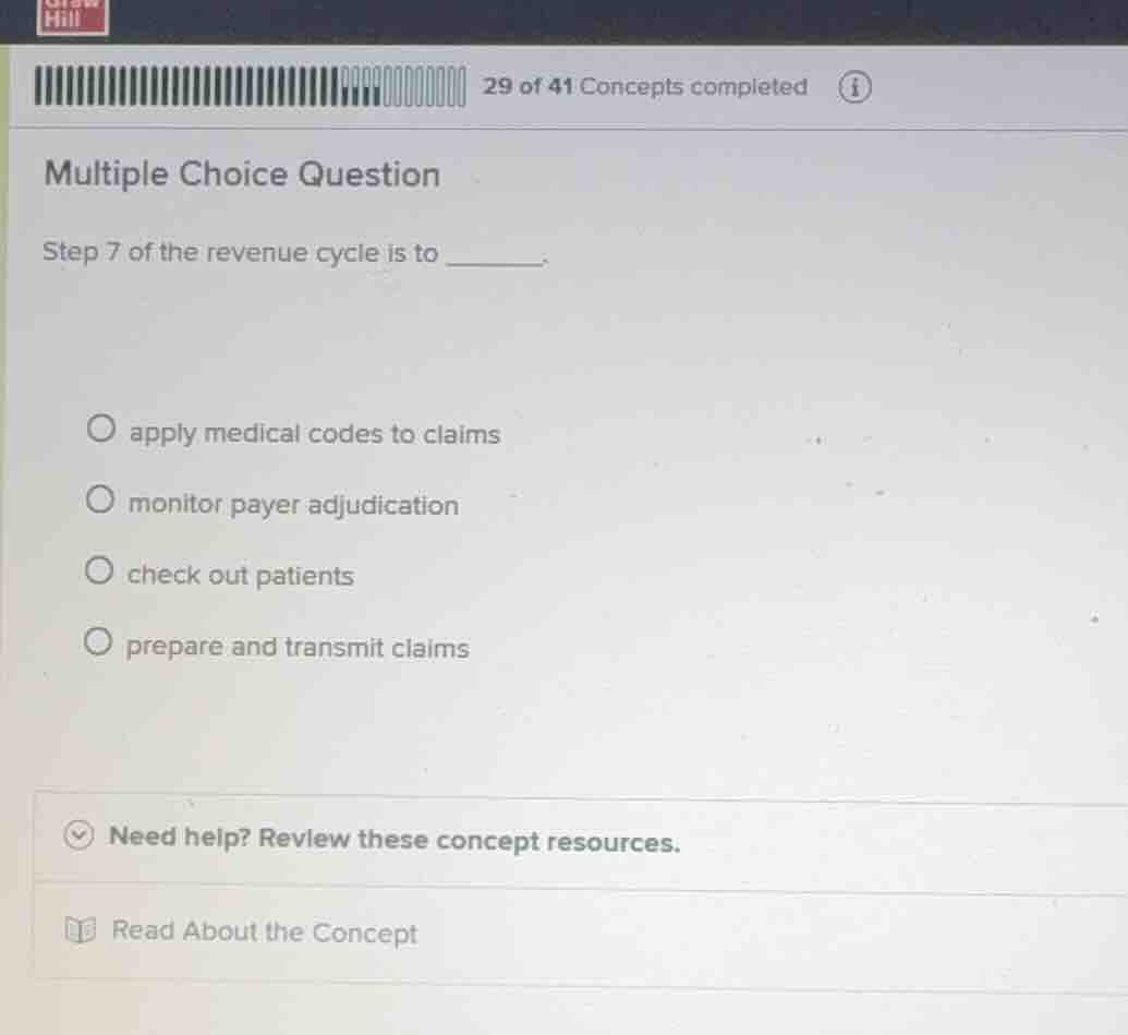 multiple choice question step 7 of the revenue cycle is to ______. - ap…
