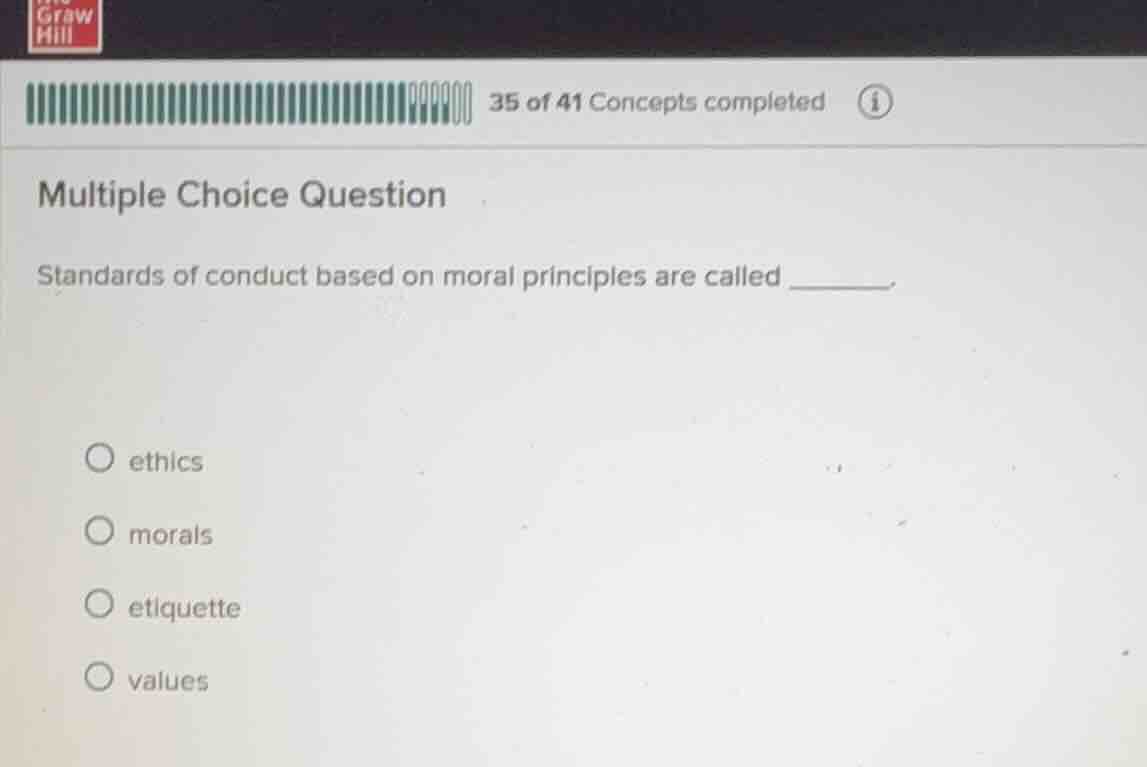 multiple choice question standards of conduct based on moral principles…