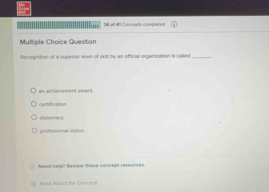 multiple choice question recognition of a superior level of skill by an…