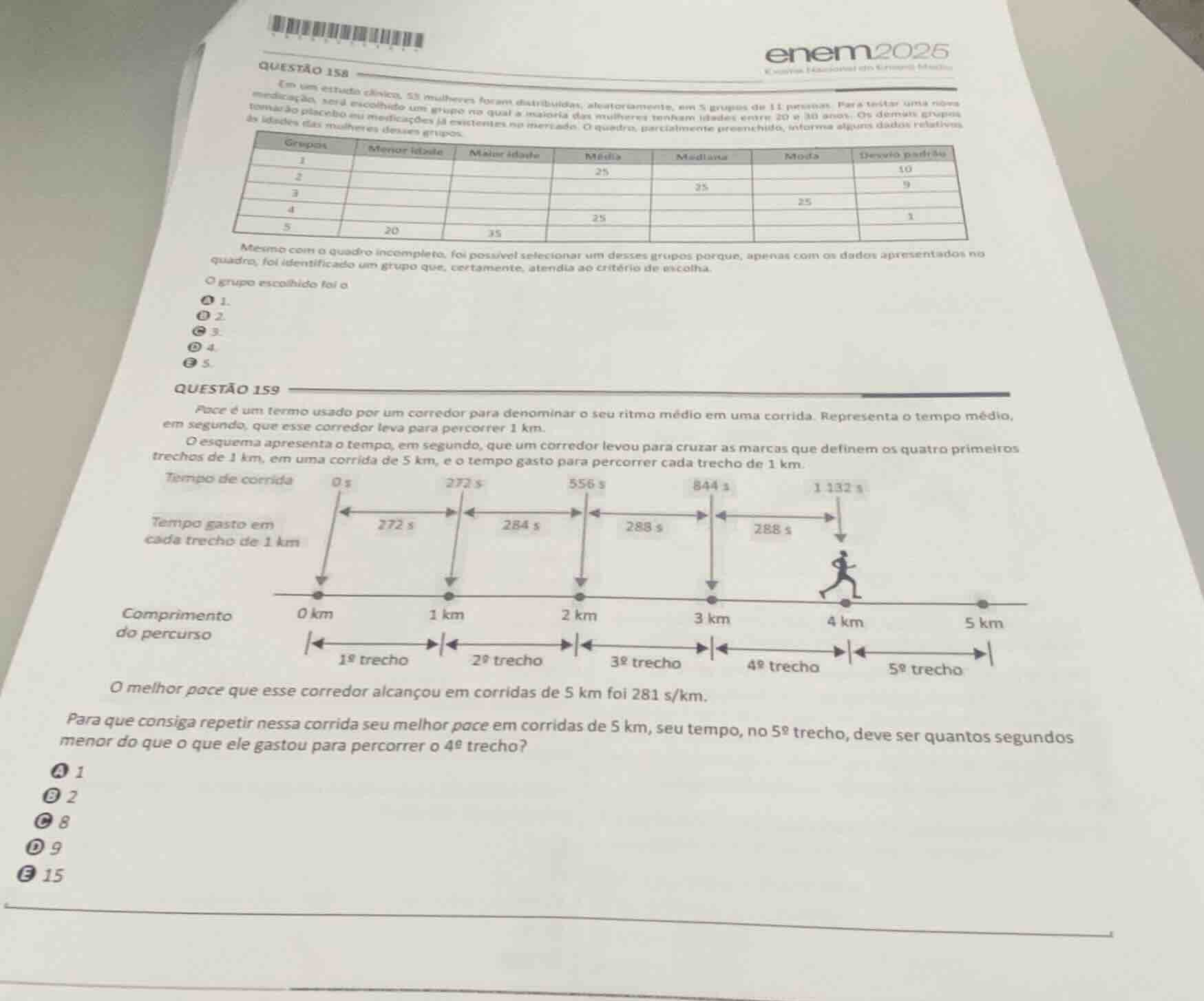 questão 159 pace é um termo usado por um corredor para denominar o seu …