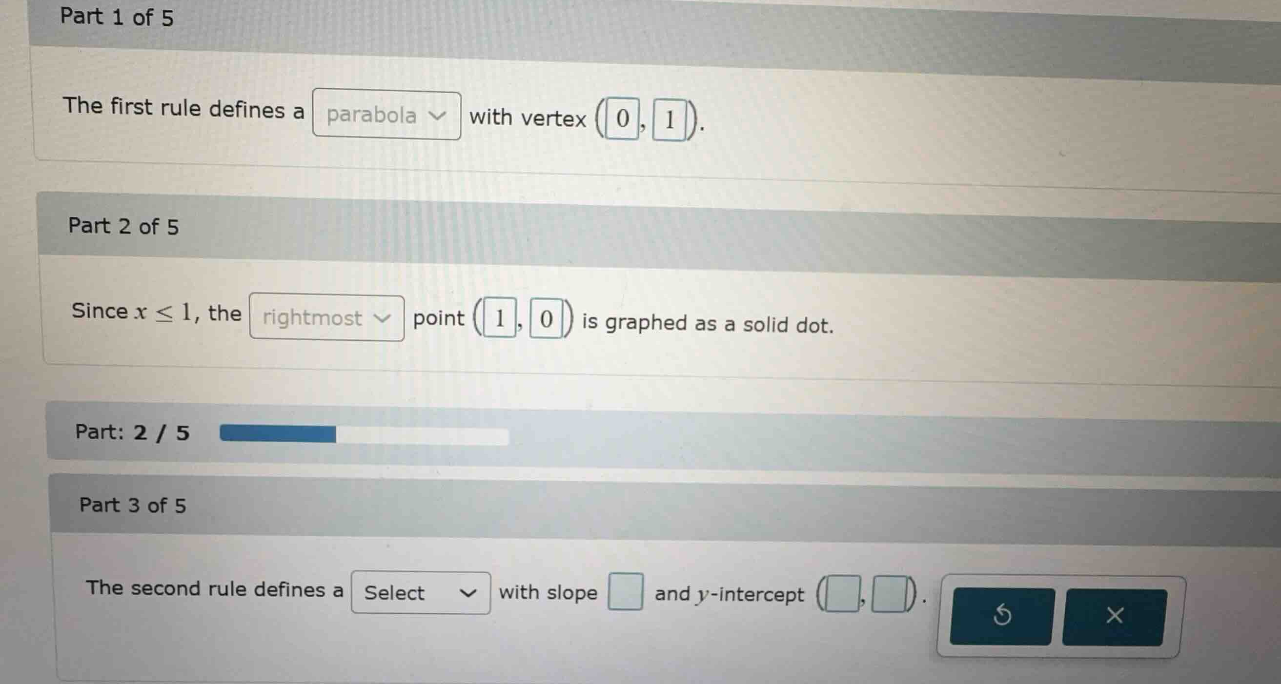 part 1 of 5 the first rule defines a parabola with vertex \\((0, 1)\\).…