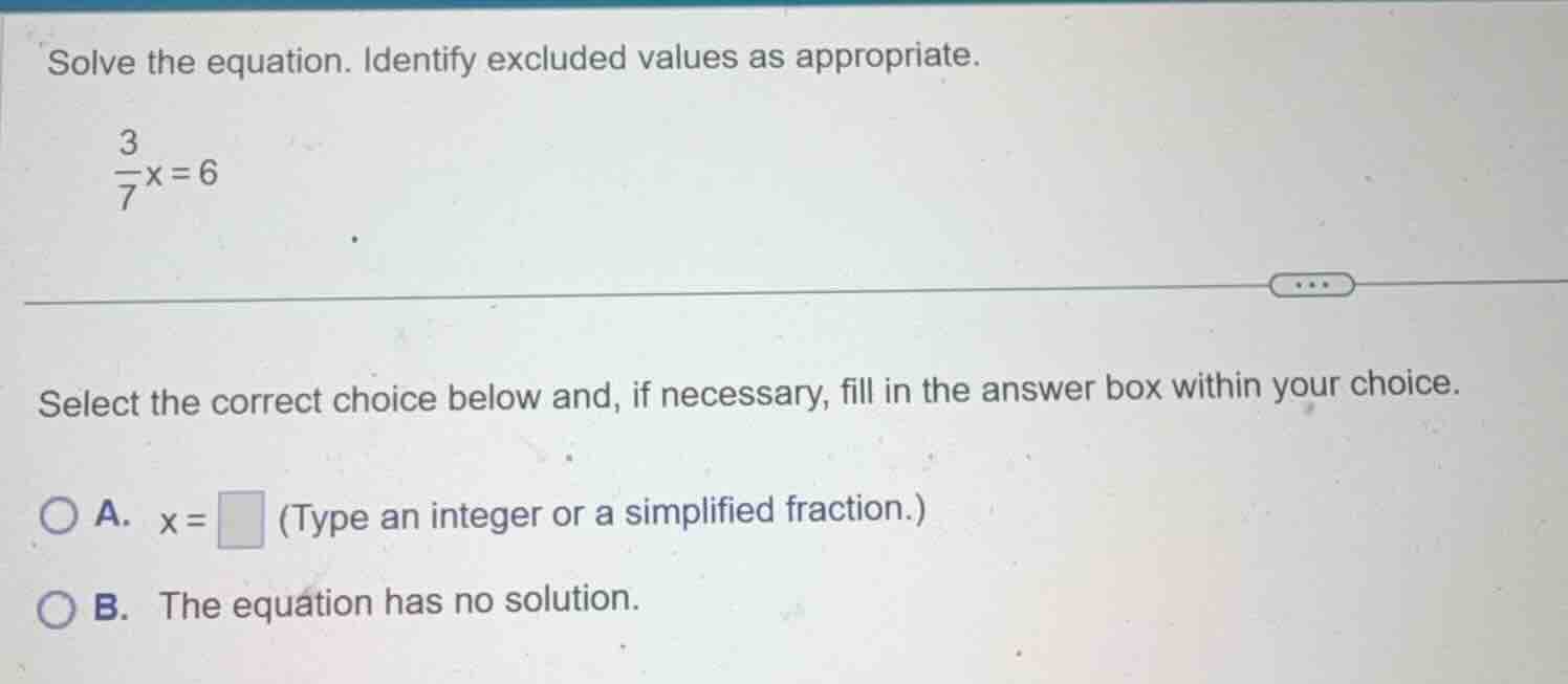 solve the equation. identify excluded values as appropriate. \\\\frac{3…