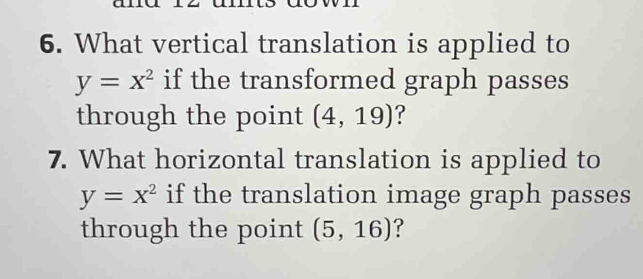6. what vertical translation is applied to \\(y = x^2\\) if the transfo…