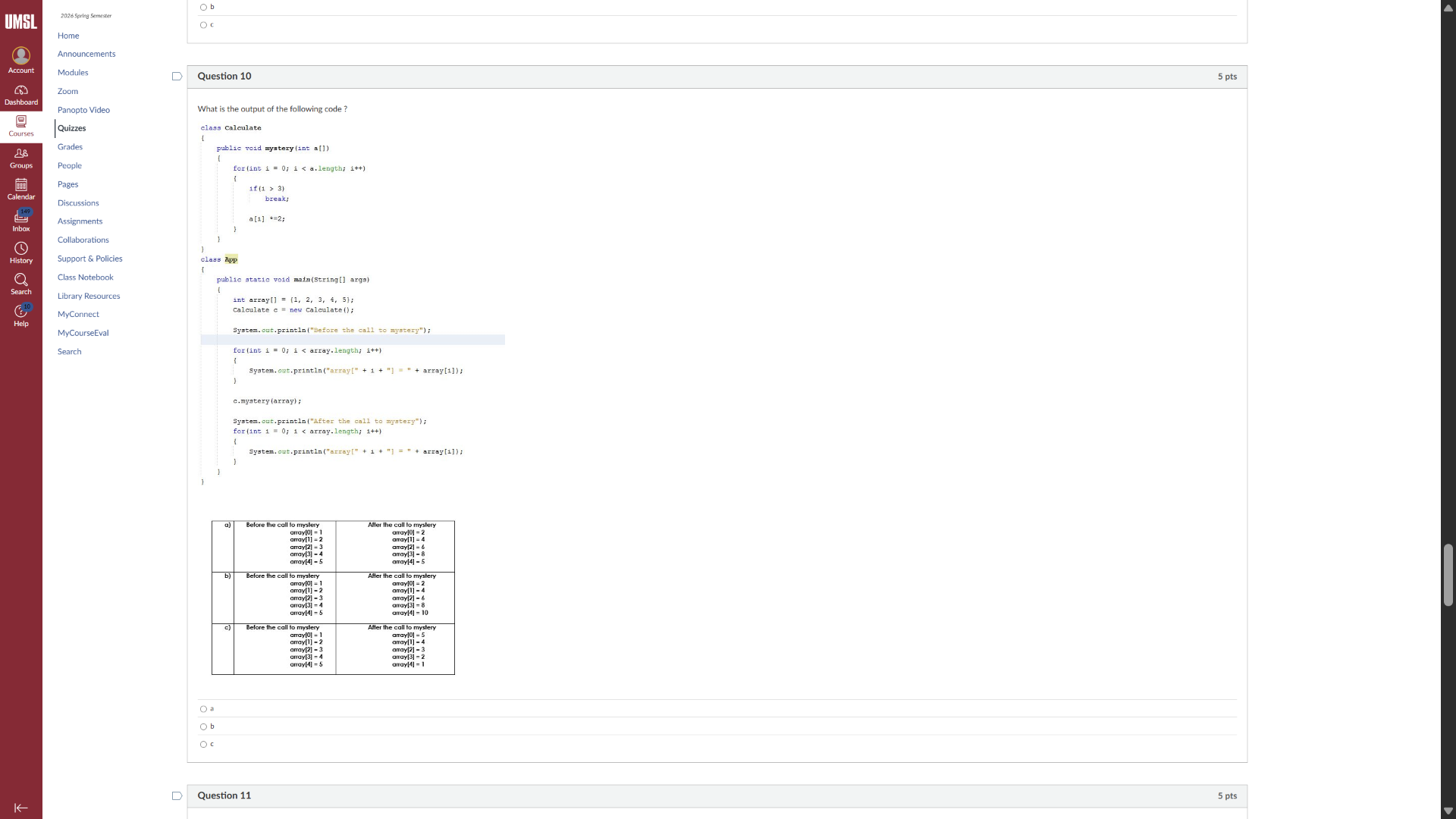 question 10 5 pts what is the output of the following code? class calcu…
