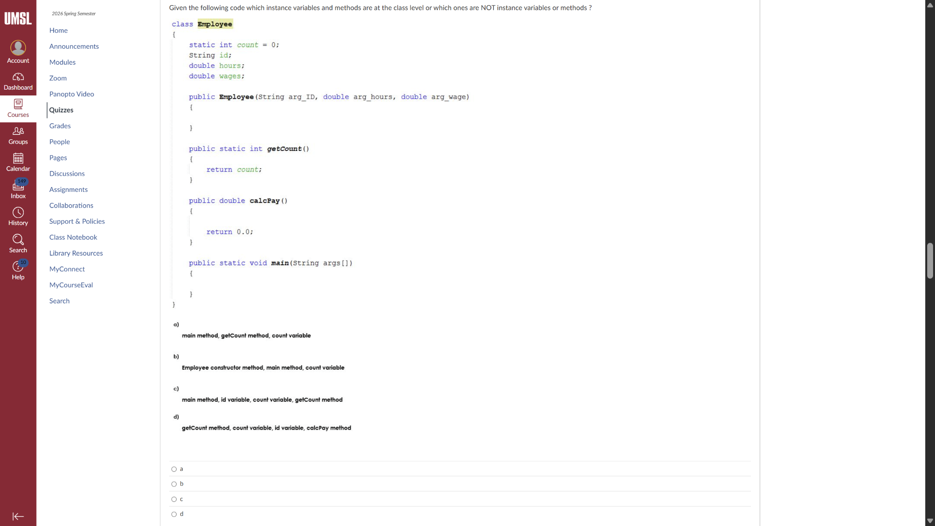 given the following code which instance variables and methods are at th…