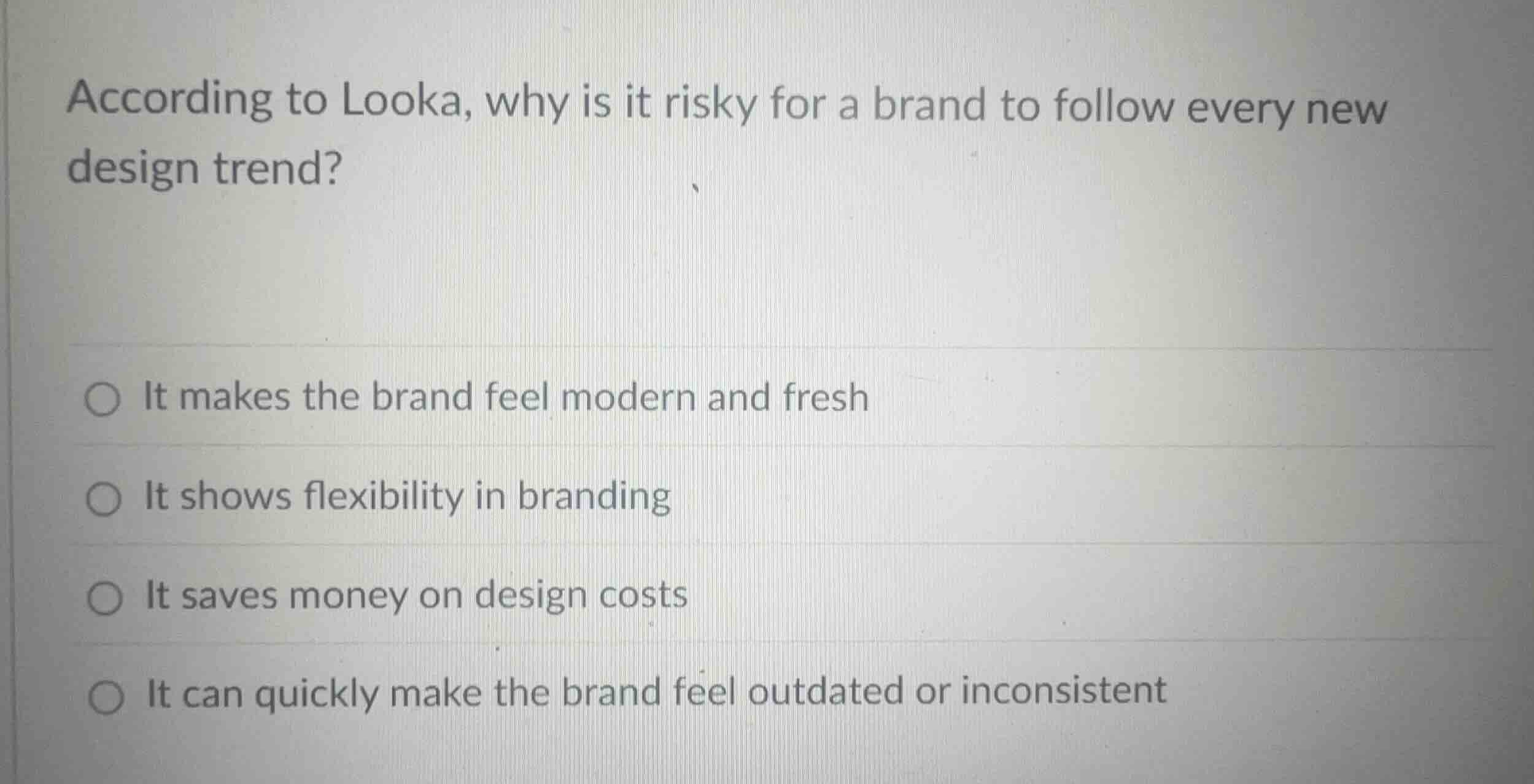 according to looka, why is it risky for a brand to follow every new des…