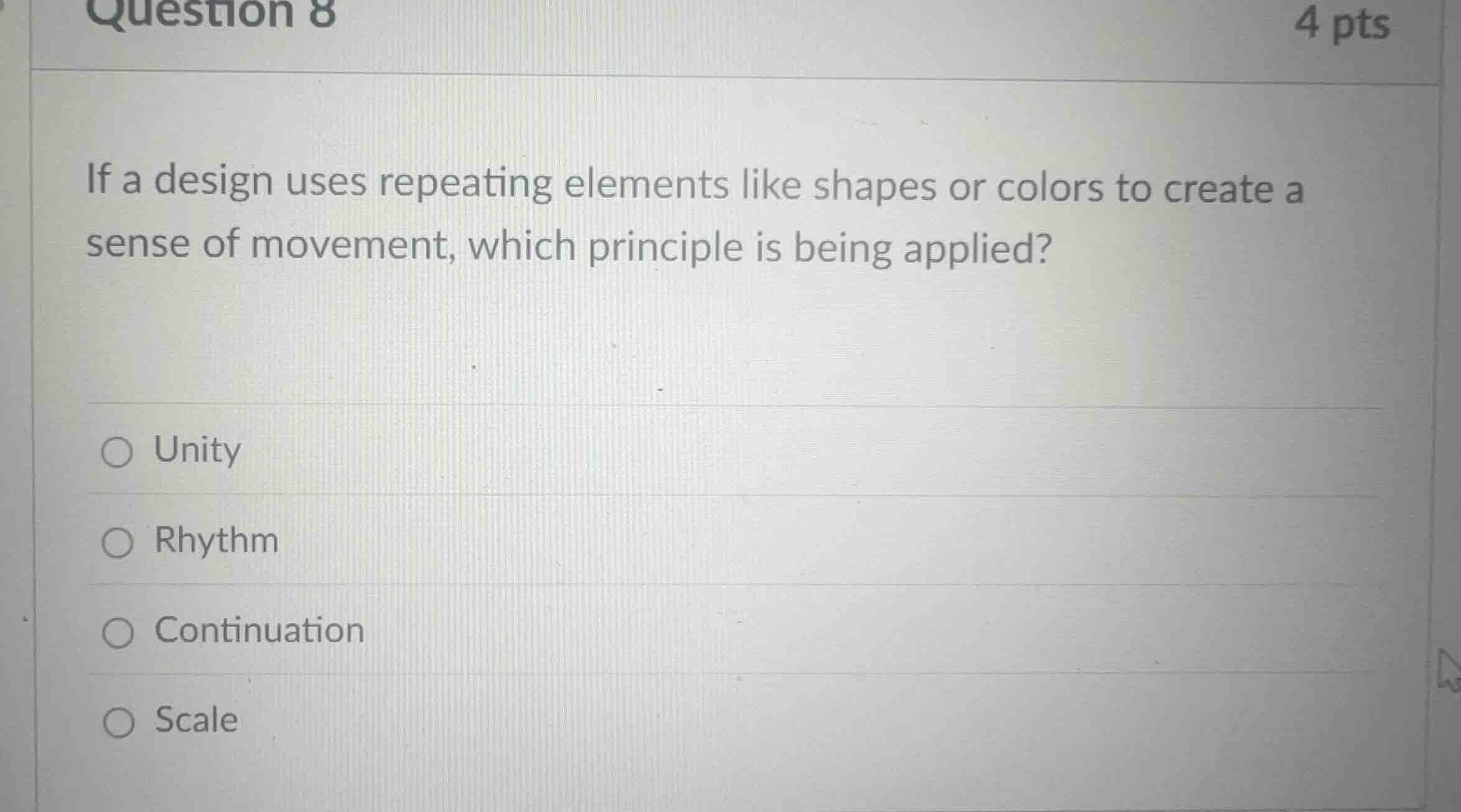 if a design uses repeating elements like shapes or colors to create a s…