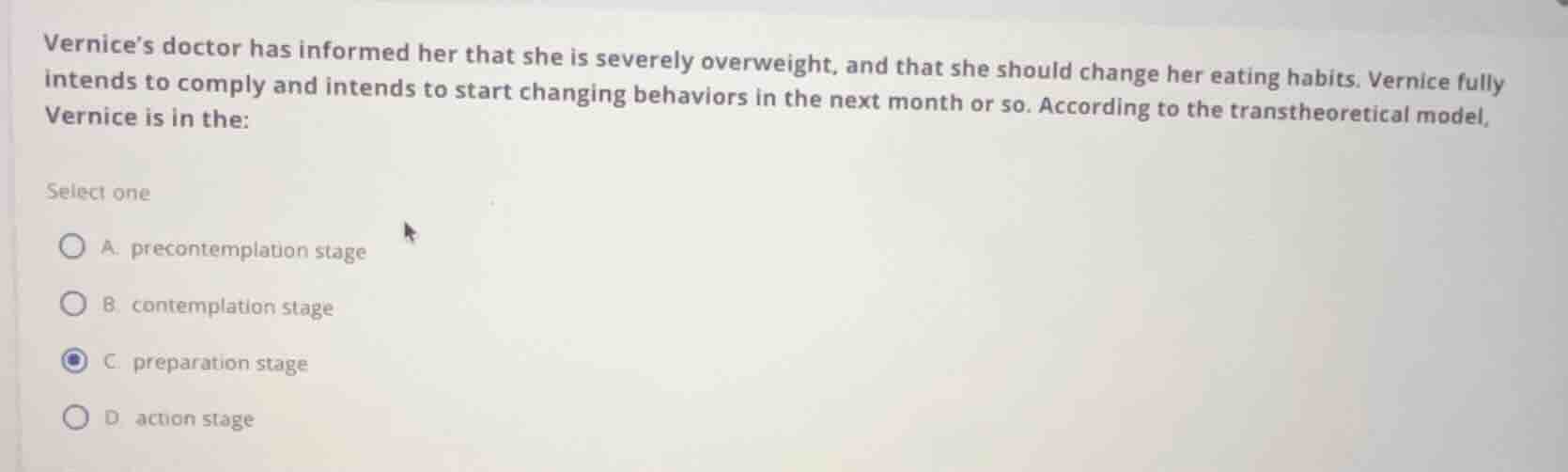 vernices doctor has informed her that she is severely overweight, and t…