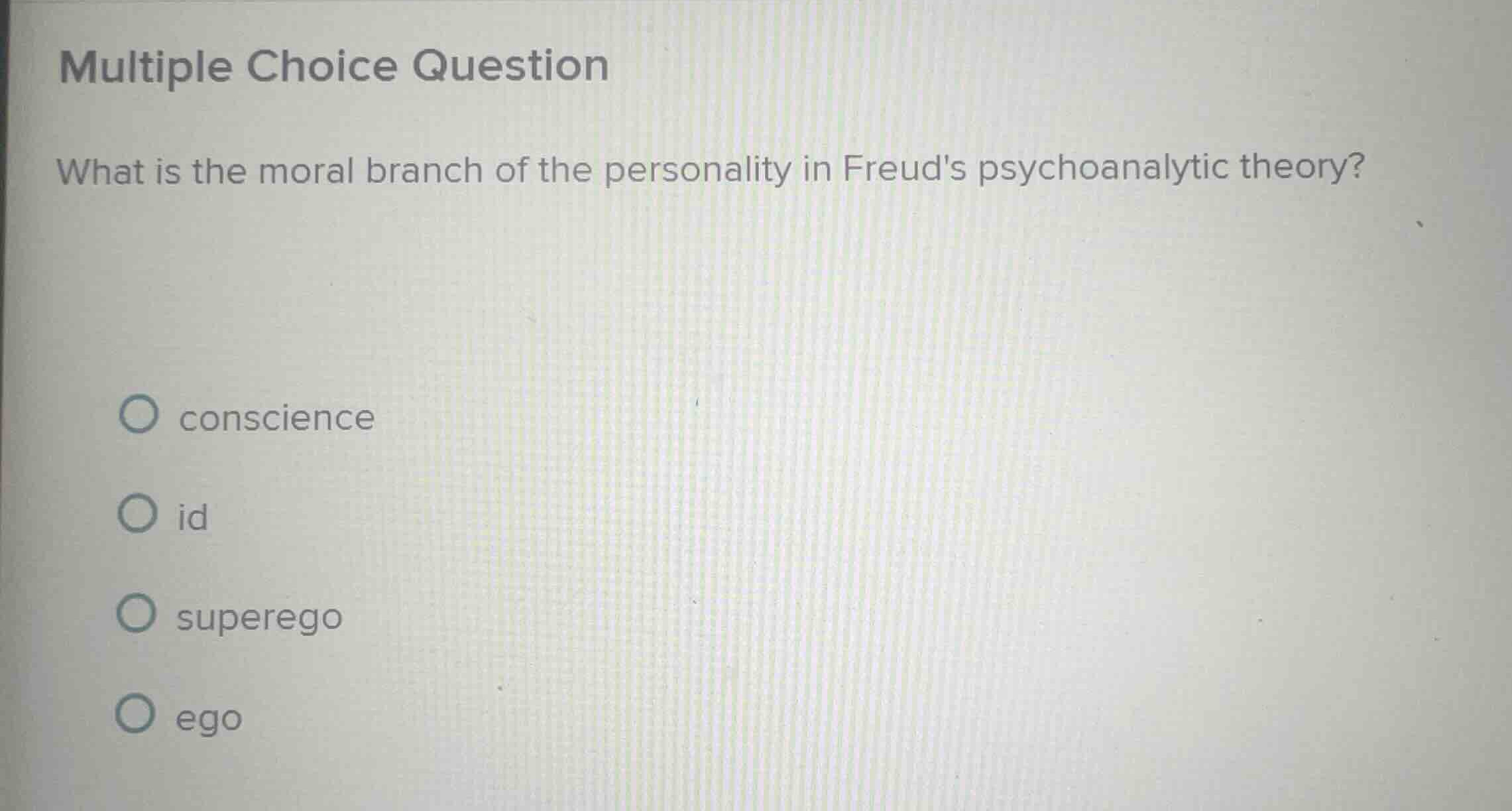 multiple choice question what is the moral branch of the personality in…