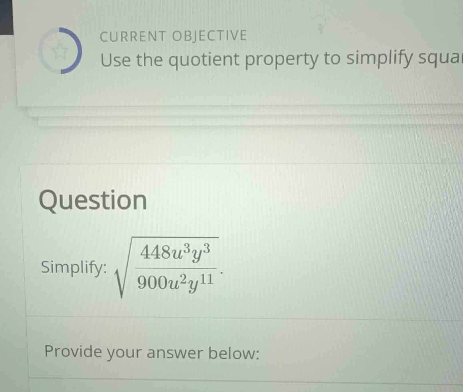current objective use the quotient property to simplify square roots qu…