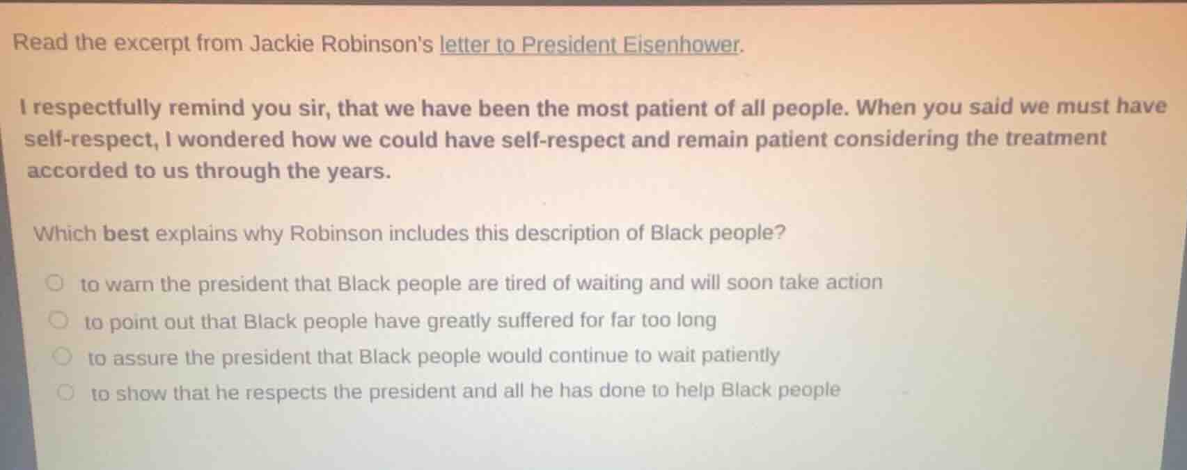 read the excerpt from jackie robinsons letter to president eisenhower. …