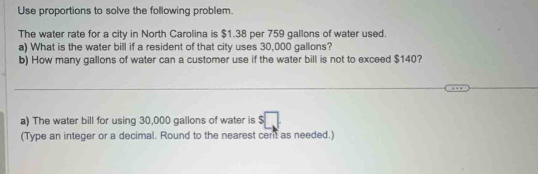 use proportions to solve the following problem. the water rate for a ci…