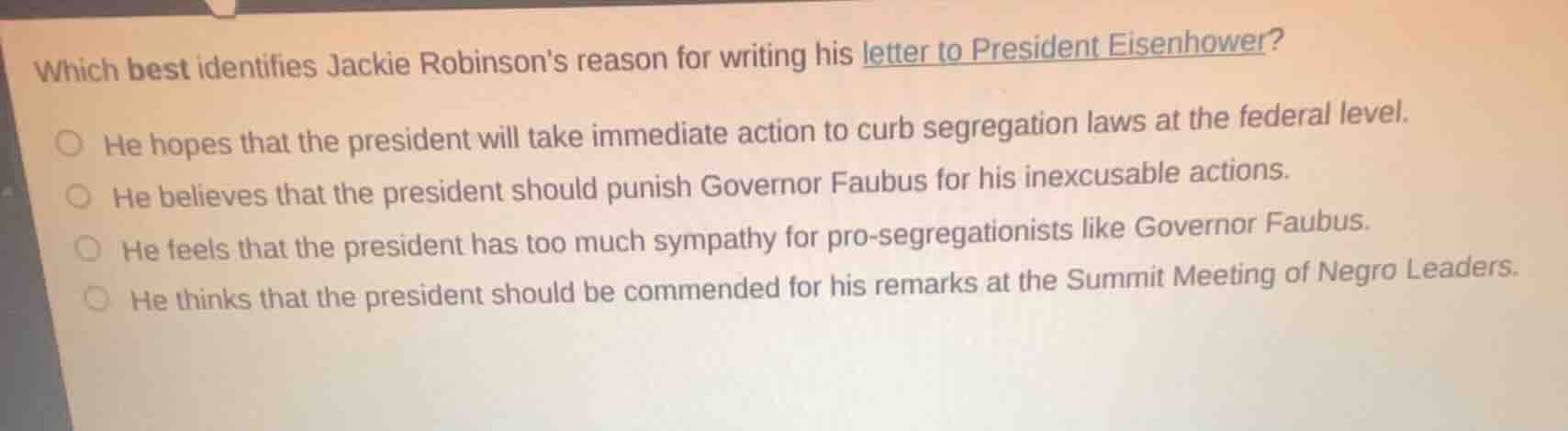 which best identifies jackie robinsons reason for writing his letter to…