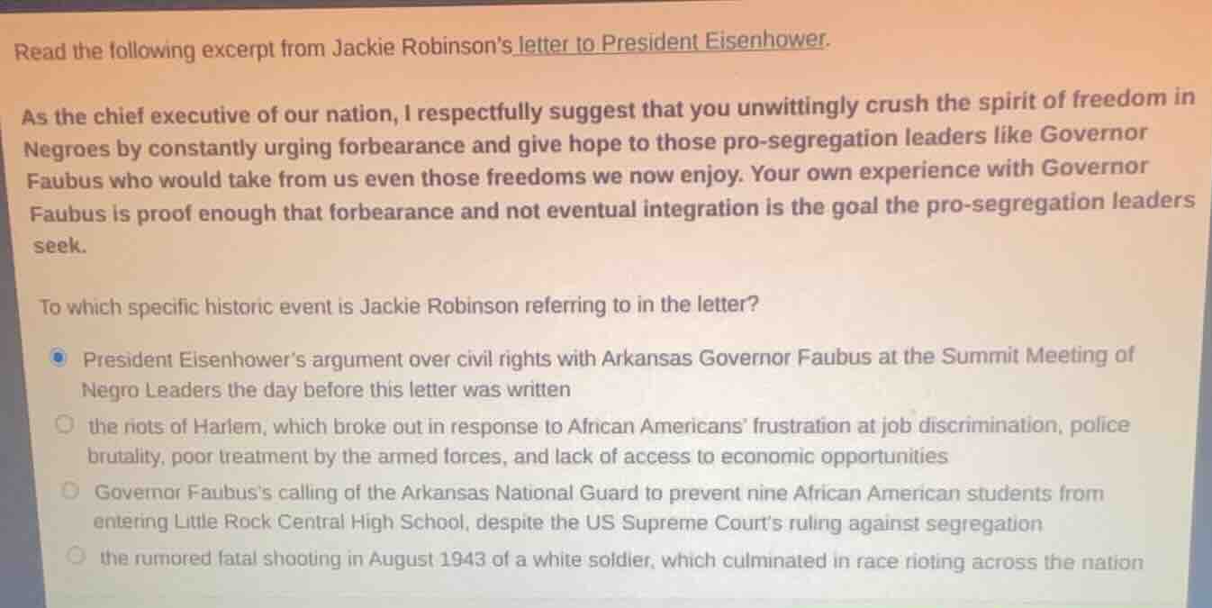 read the following excerpt from jackie robinsons letter to president ei…