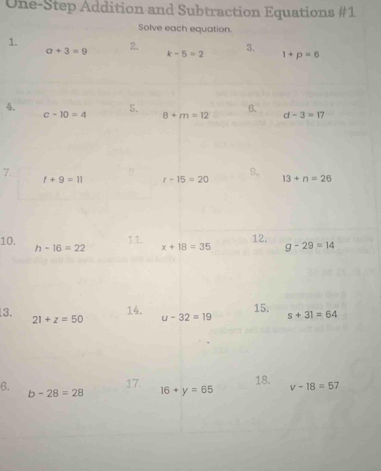 one-step addition and subtraction equations #1 solve each equation. 1. …