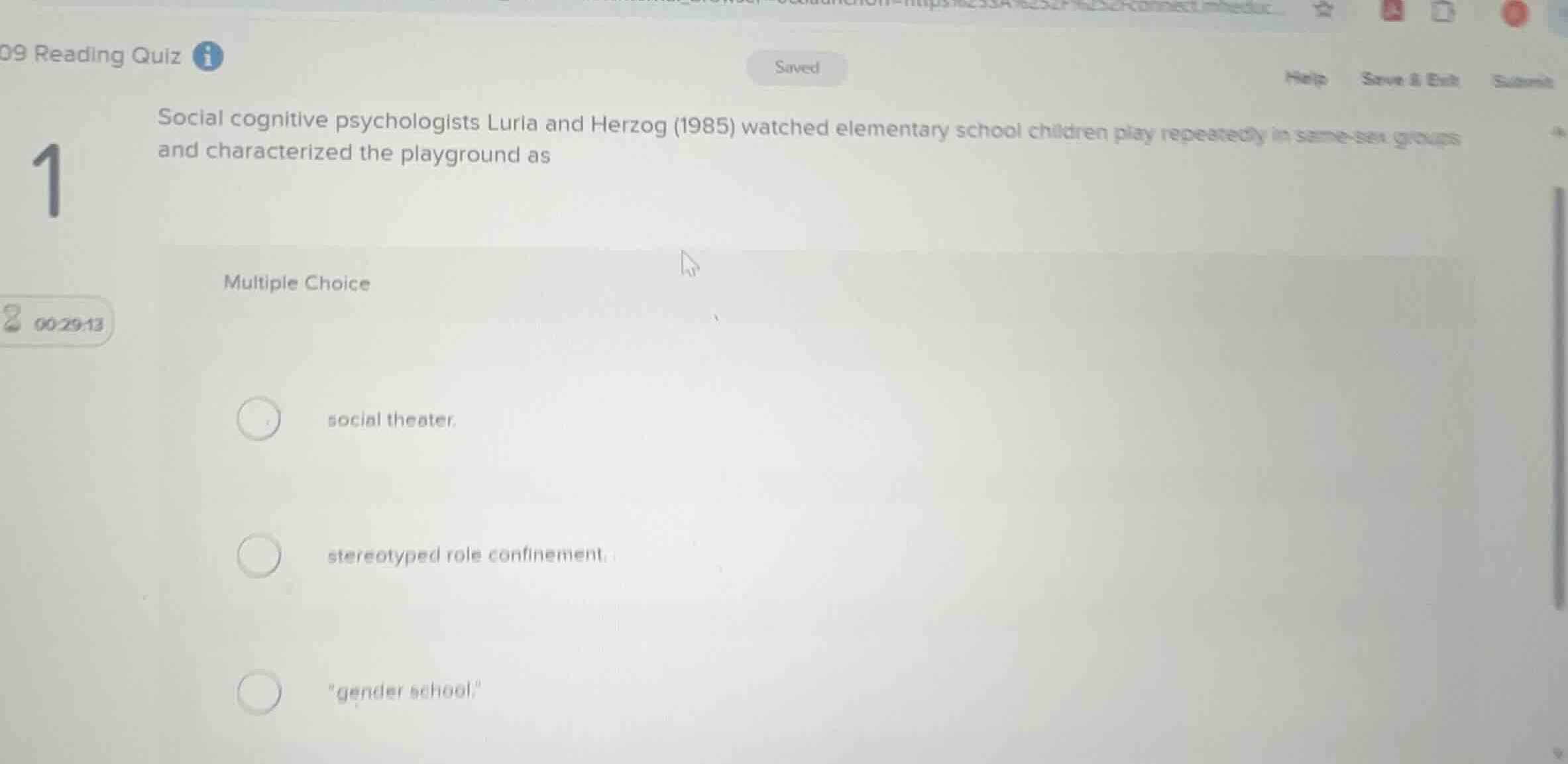 social cognitive psychologists luria and herzog (1985) watched elementa…