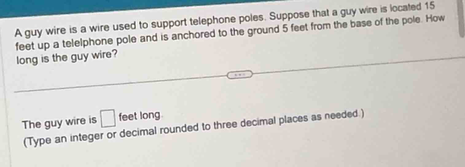 a guy wire is a wire used to support telephone poles. suppose that a gu…