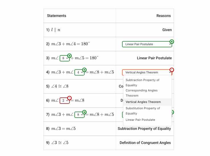 statements reasons 1) \\(l \\parallel n\\) given 2) \\(m\\angle 3 + m\\…