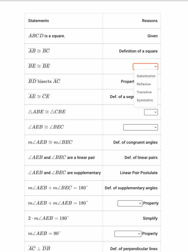 statements | reasons \\(abcd\\) is a square. | given \\(\\overline{ab} …