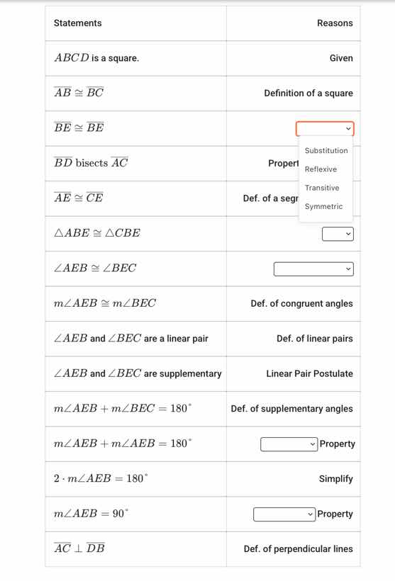 statements | reasons \\(abcd\\) is a square. | given \\(\\overline{ab} …