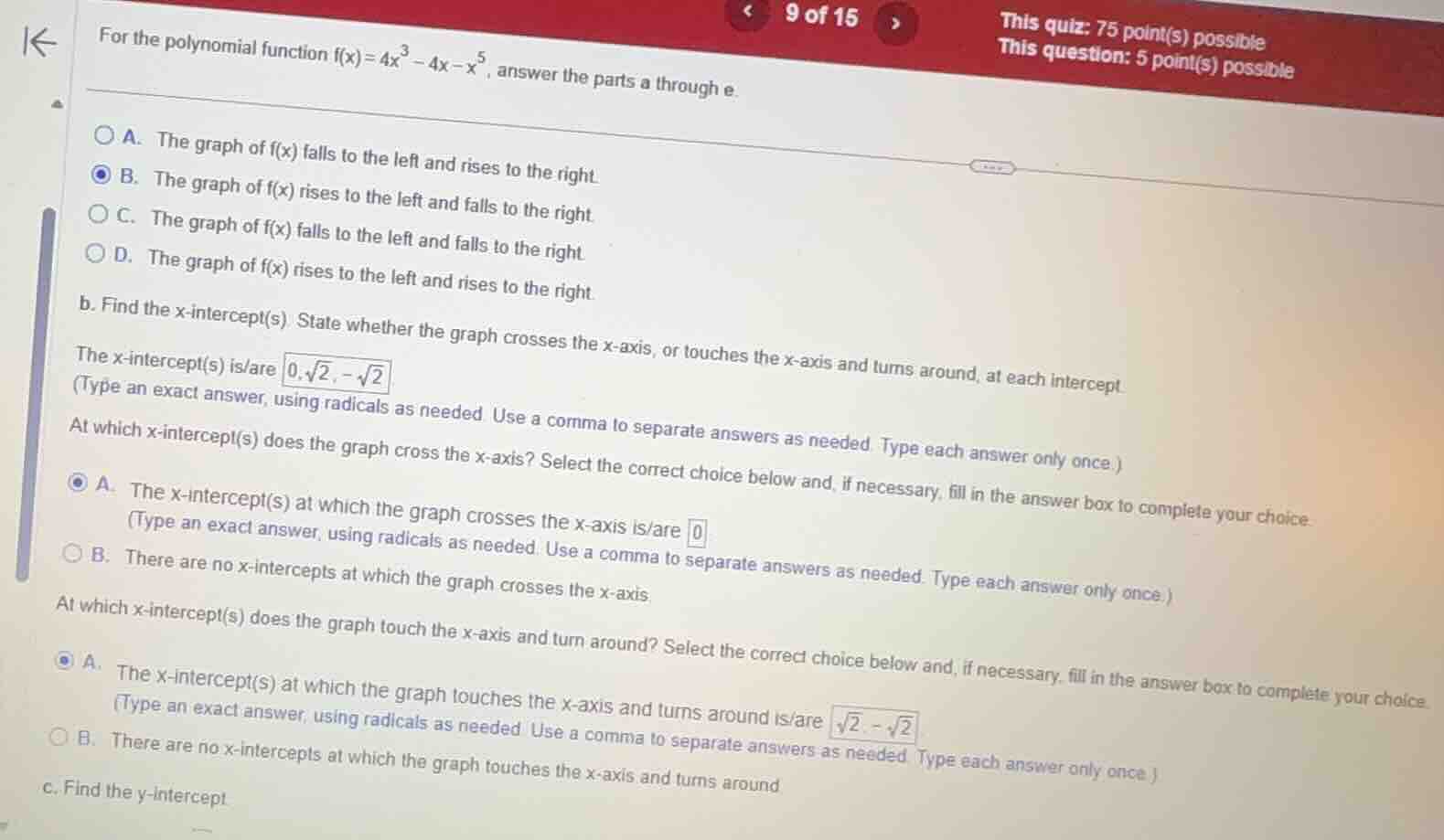 for the polynomial function \\(f(x) = 4x^3 - 4x - x^5\\), answer the pa…