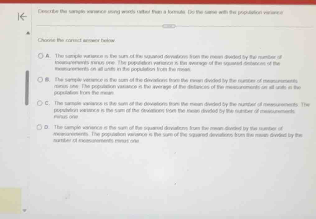 describe the sample variance using words rather than a formula. do the …