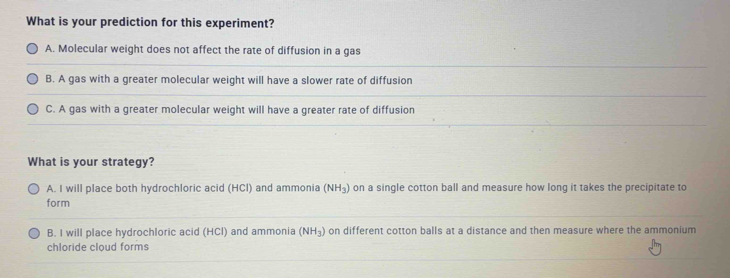 what is your prediction for this experiment? a. molecular weight does n…