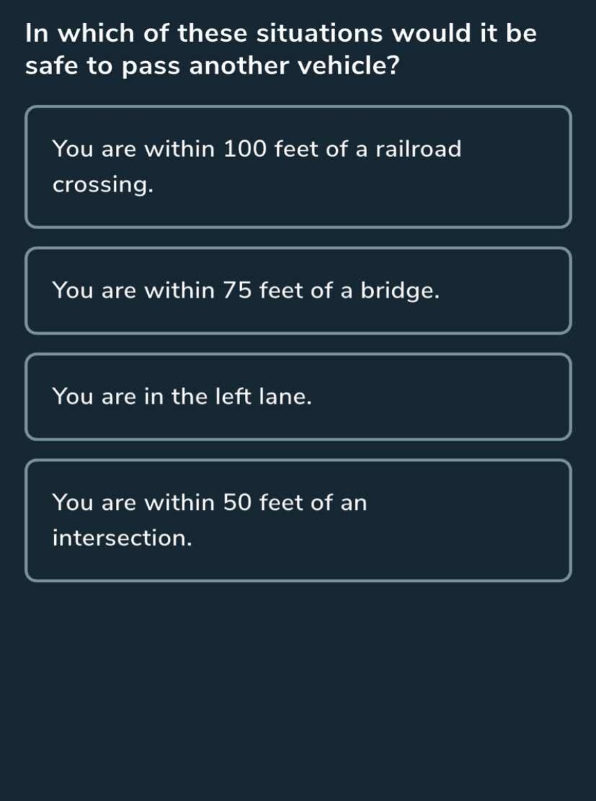 in which of these situations would it be safe to pass another vehicle? …