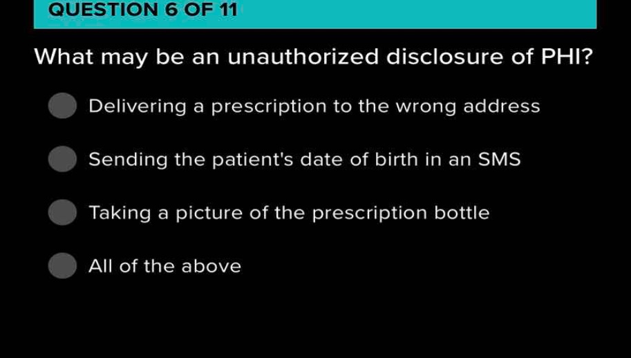 what may be an unauthorized disclosure of phi? delivering a prescriptio…