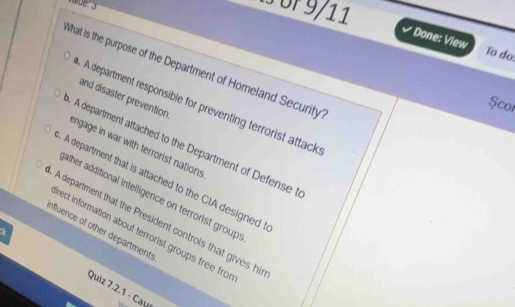 what is the purpose of the department of homeland security? a. a depart…