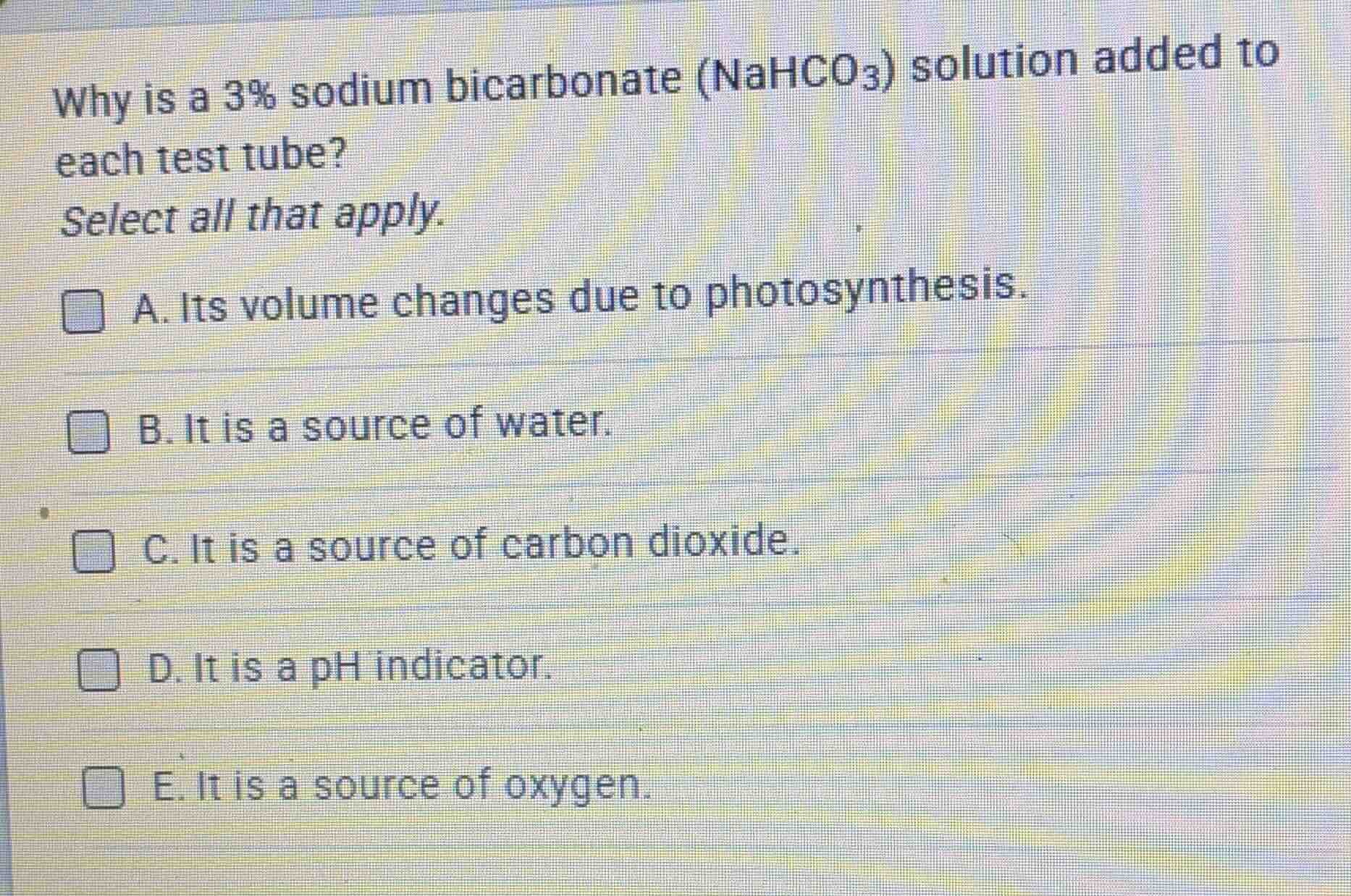 why is a 3% sodium bicarbonate (nahco3) solution added to each test tub…