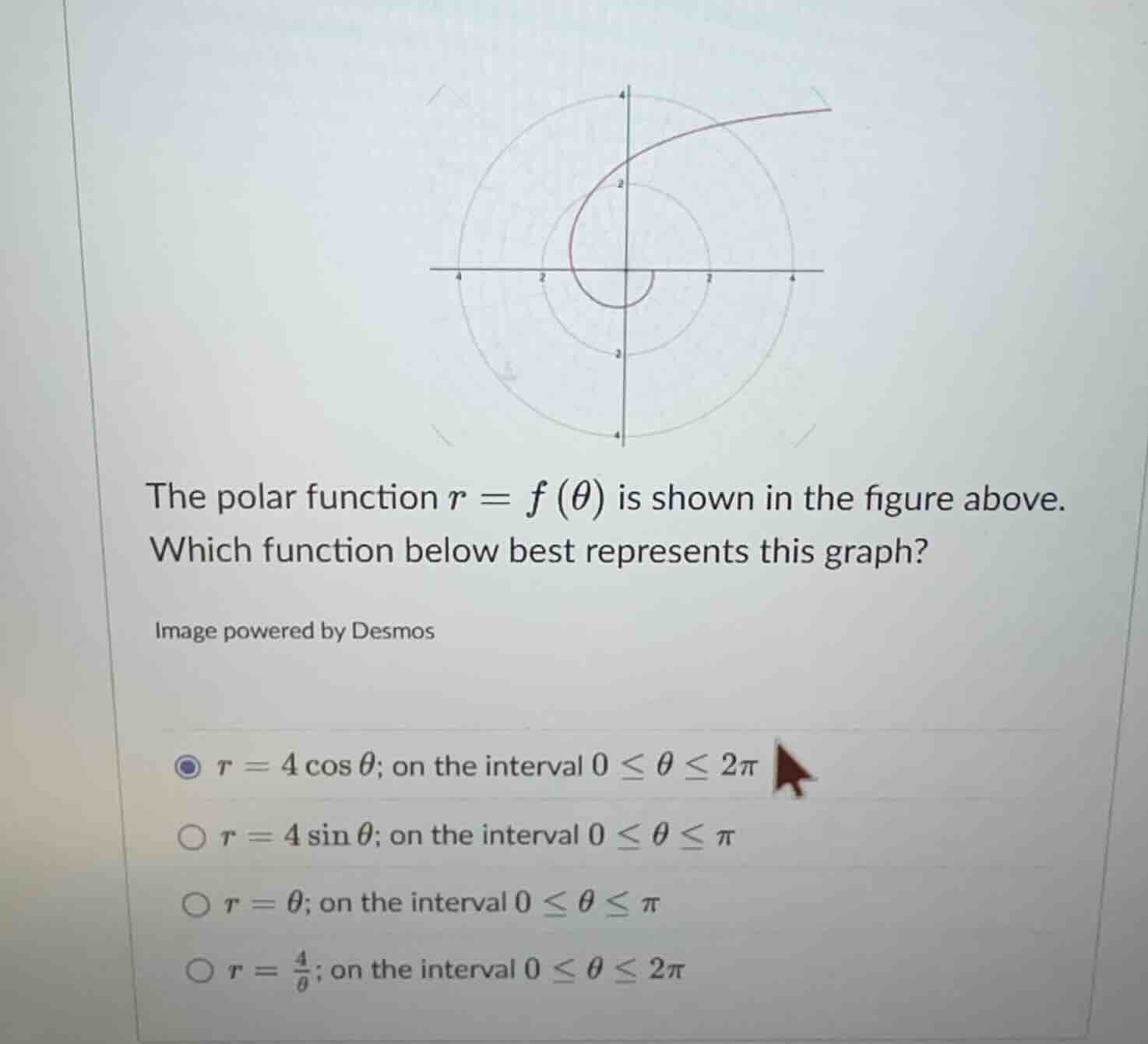 the polar function (r = f(\theta)) is shown in the figure above. which …